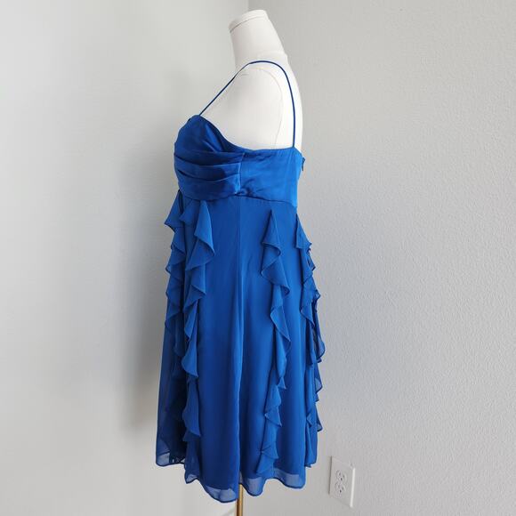 Vintage Y2K Scarlett Nite Blue Satin Ruffle Cocktail Party Dress 16 - Picture 5 of 11